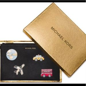 NWT Michael Kors XL Sticker Bar Leather Clutch BLK